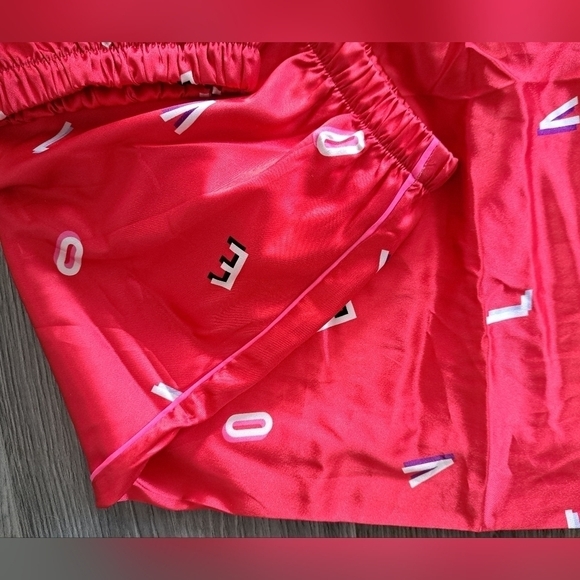 VICTORIA'S SECRET LOVE red silky polyester pj lounge pants pink trim XL - Picture 4 of 9